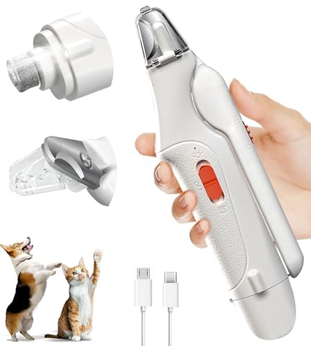 2 in 1 Dog Nail Clippers & Cat Nail Clippers Trimmers for Large Medium Small Dogs Cats Claw Trimmer Quick Sensor and Safety Guard USB Rechargeable Dogs Nail Trimmer with Catcher & 2 LED Lights