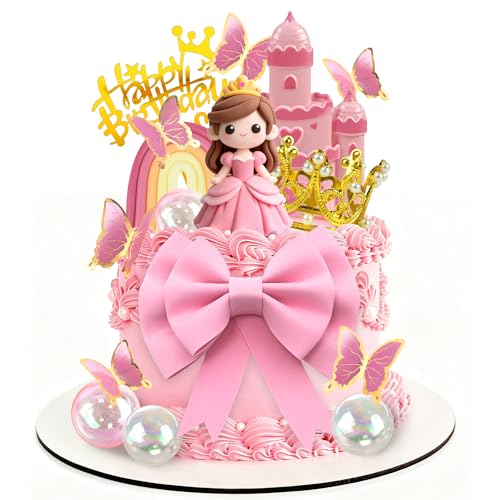 Princess Cake Topper with Castle Crown Rainbow for Princess Themes Birthday