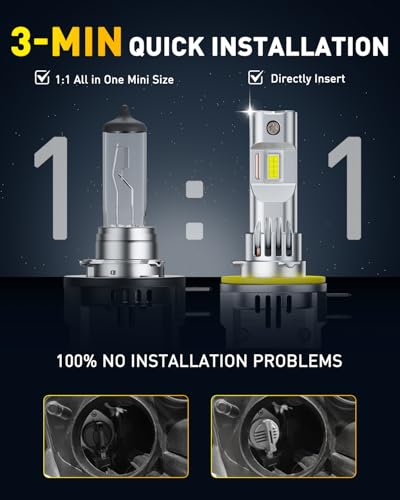 Image of AUXITO H11B Bulbs, 1500% Brighter 6500K White, 1:1 Halogen Size H8B /H9B Light, 3MIN Installation, 20 Years Lifespan, IP68 Waterproof, Pack of 2