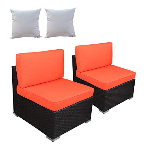 Excited Work Pe Wicker Outdoor Loveseat 2 Pcs Patio Couch With Washable Cushion And 2 Pillow,Sectional Furniture Conversation Set（Orange） #TOP7