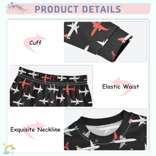 Airplane Black Pattern Cute Pajama Sets Long Sleeve Top and Pants, Snug Fit Sleepwear for Night Wears4
