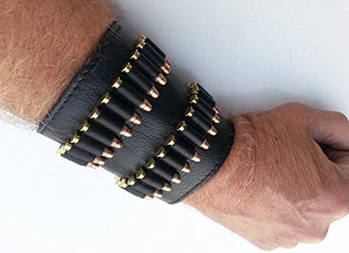 .22 .17/.38.357/.45 Cartridge Belt Slide Pistol Ammunition Carrier Leather (Black 38/357 Special)