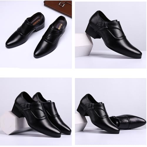 Men's Genuine Leather Chunky Heel Monk Strap Dress Loafers Fashion Classic Pointed Toe Low Top High Heel Slip On Chelsea Oxford Shoes Casual Business Formal Shoes3
