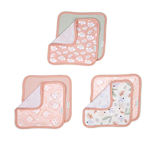 Image of Clean & Cuddly 6-Pack Terry Washcloth Set for Baby Girl- Pink Owl - EDI