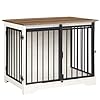 Hzuaneri Dog Crate Furniture, 81 cm Double Door Wooden Dog Crate with Barn Door, Indoor Kennel, End Side Table Animal Crates for Small Medium Dogs, Anti-Chew Anti-Escape, White Brown DFC83614B