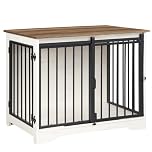 Hzuaneri Dog Crate Furniture, 81 cm Double Door Wooden Dog Crate with Barn Door, Indoor Kennel, End Side Table Animal Crates for Small Medium Dogs, Anti-Chew Anti-Escape, White Brown DFC83614B