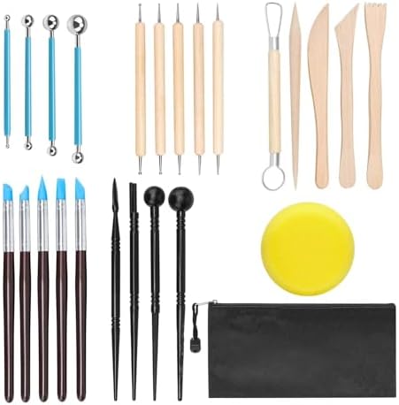 Clay Tools, 24pcs Polymer Clay Kit, Pottery Tools, Pottery Kit, Clay Sculpting Tools, Sculpting Dotting Tools Set, Includes Sculpting Dotting Tools and Rock Painting Supplies