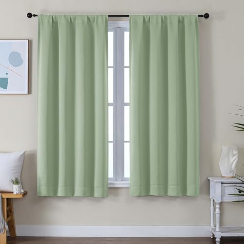 Image of Simplebrand Ava Light Green Blackout Curtains for Bedroom 63 Inch Length 2 Panels Set, Solid Thermal Insulated Energy Saving Rod Pocket Window Treatment Curtains Blackout Drapes, W40 x L63 Inch