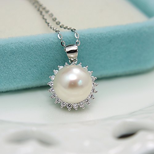 "Sunshine" Sterling Silver 8.5-9mm White Freshwater Cultured Pearl Earrings Studs AAA Zirconia Earrings Gift for Women3