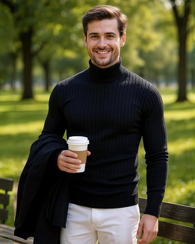 nine bull Mens Slim Fit Turtleneck Sweater Cable Knit Thermal Pullover Sweater4