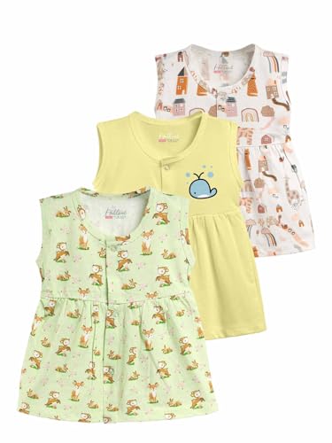Image of HELLCAT 100% Cotton Baby Frock Dress for Girls - Pack of 3, Soft & Trendy, Sleeveless