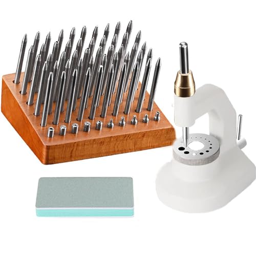 JLBopqaz Watch Repair Staking Tool Set, Watch Press Tool Set, 50 Punch Pins and 10 Punches, Watchmaker Jeweling Punching Kit, Watch Staking Tool with Non-Slip Handle for Watch Repair