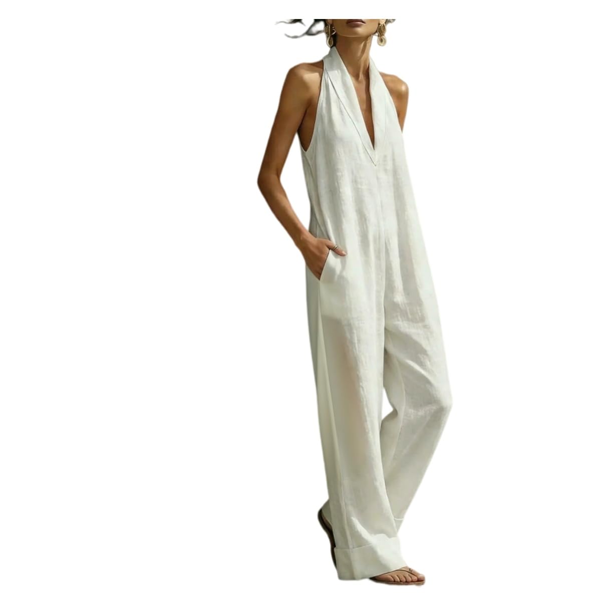 Salopette Donna Estiva,Tuta Da Vacanza Ampia Da Donna Senza Maniche Con Spalle Scoperte Pantaloni Con Spalline Pantaloni Larghi