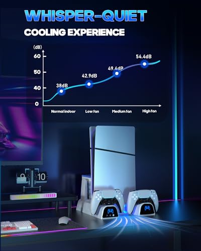 PS5 & PlayStation 5 Slim Cooling Station Stand with Controller Charging Station for PlayStation 5 Digital & Disc Edition Console, Nargos PS5 & PlayStation 5 Slim Accessories with 3 Level Cooler Fan - Thumbnail 4
