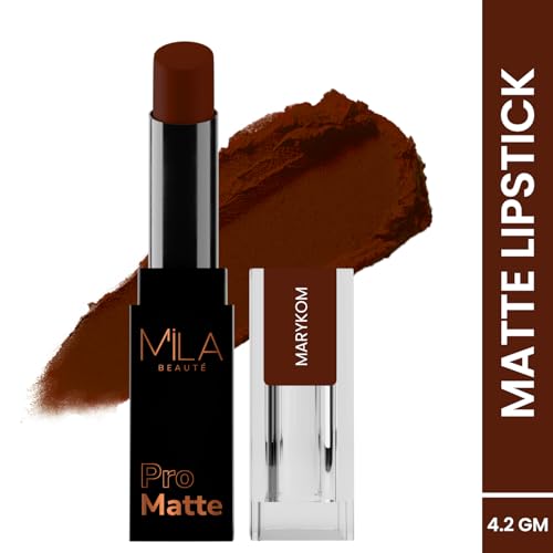 Image of Mila Beaute Pro Matte Lipstick | Highly Pigmented & Long lasting | Semi Matte Finish | Light Weight Lipstick | Single Swipe Application | Luxurious Lip Color | Shade - (Marykom, 4.2g) (Pack of 2)
