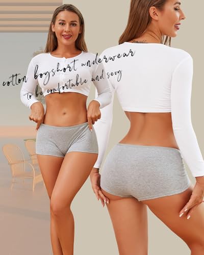 ALL OF ME Cotton Underwear for Women Boyshort Panties Full Coverage Boxer Briefs Stretch Boy Short Undies 6 Pack2