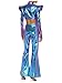 CHICTRY Womens Metallic Shiny Structured Shoulder Boards Crop Top and Flared Pants for Halloween Blue XX-Large