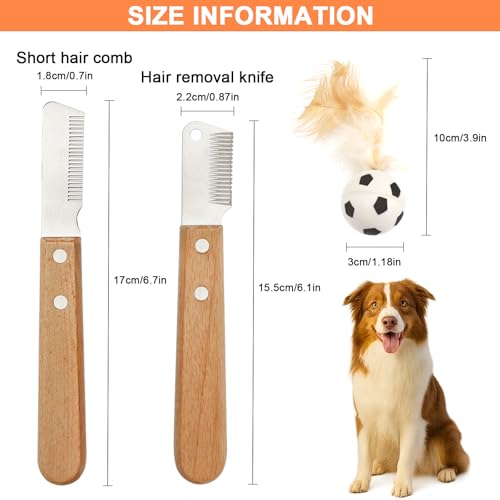 Trimmmesser Hund 2-Teiliger - Satz Haustier Hundetrimmer & Unterwollkamm mit Holzgriff für Rauhaardackel & Katzenpflege - Sicheres Fellpflege mit Spielball für Haustierpflege & Unterhaltung