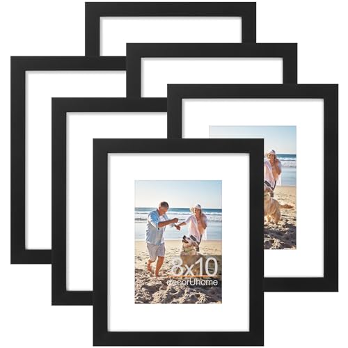decorUhome 8x10 Picture Frame, Display Pictures 5x7 with Mat or 8x10 without Mat, Wall & Tabletop Display Photo Frame, Black, 6 Pack