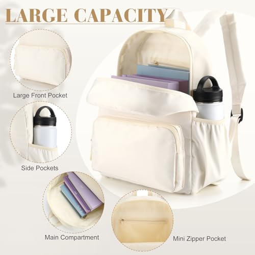 Cunno 2 Pcs Nylon Preppy Backpack Kids School Backpack for Toddler Girls Boys Plain Waterproof Bookbags for Student(Light Pink and Cream White)3