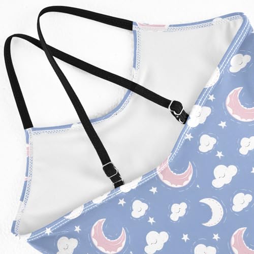 senya Girls Swimsuits One-Piece Swimwear Tie Bathing Suit Beach Summer Round Neck 9-10T Cute Moon Cloud Pattern4