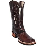 Mens Genuine Leather Snake Print Snakeskin Design Square Toe Cowboy Western Boot (9.5, Brown)