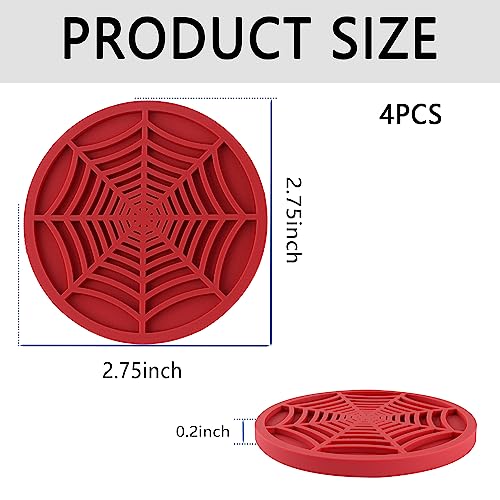Image of 4PCS Silicone Car Coasters,Unique Spider Web Non-Slip Car Cup Holder Coaster Car Interior Accessories,Universal 2.75 Inch Car Drink Coaster for Women Men (Red)