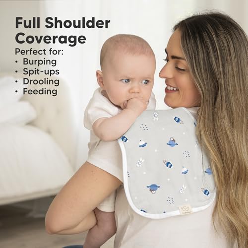 Image of 5-Pack Muslin Burp Cloths Baby Boy, Girl - Very Absorbent Baby Burp Cloth Rags, 8-Layers Viscose Derived from Bamboo Cotton Muslin Towel, Super Soft Spit Up Rags, No Shrink Washcloths (Cosmo)