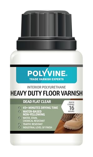 Polyvine Heavy Duty Floor Varnish Dead Flat Finish – Quick Drying Floor Varnish – Polyurethane, Water-Based, Water Resistant Indoor Flooring Protection for Wood, Stone, Tiles, Slate (Dead Flat, 100ml)