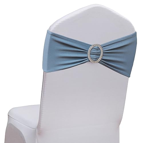 JFDYDM Spandex 50 Dusty Blue Chair Sash with Silver Buckle for Reception Events Decorations Blue Chair Sashes for Chair Covers
