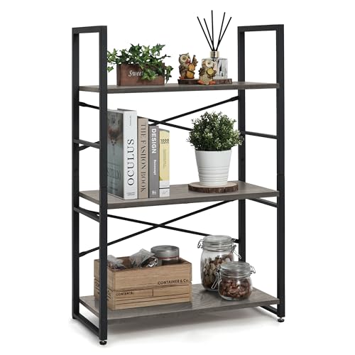 Image of CAPHAUS 3 Tier Small Bookshelf, 24 Inch Width Free Standing Shelf, Bookcase Shelf Storage Organizer, Industrial Book Shelves for Home Office, Living Room, Dark Grey Shelves & Metal Frame