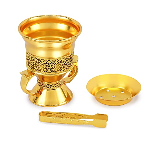 Metal Frankincense Resin Incense Burner, Incense Censer, Portable Bakhoor Burner, Charcoal Bakhoor Burner, Myrrh Burner with Tongs for Yoga, Spa Aromatherapy(Gold)