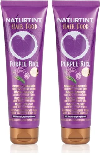 Naturtint Hair Food Mascarilla Purple Rice, Hidrata y Nutre en Profundidad, Restaura el Brillo y Esplendor, Especial Cabello más Seco, 99% de Ingredientes Naturales, Apta Método Curly, 150ml