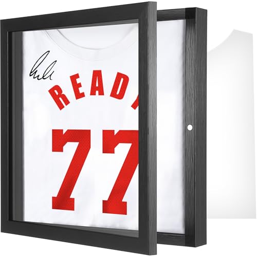 1 Pack T Shirt Display Frame, 11.3'' X 11.3'' Black Imitation Wood T Shirt Frame with 98% UV Protection Acrylic, 1' Depth of Usable Space Shadow Box, Display Case for Shirts, Jerseys, Memorabilia
