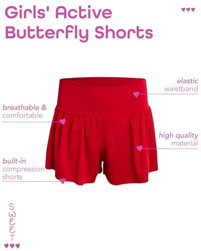 Sweet Hearts Girls Active Skort - 2 Pack Flowy Butterfly Shorts with Spandex Lining - Athletic Skirt for Girls, Made in USA2