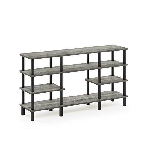Image of Furinno Turn-N-Tube 4-Tier Multipurpose Wide Shelf TV Stand, French Oak Grey /Black