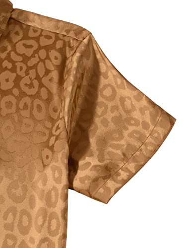 Verdusa Men's Satin Button Down Lapel Collar Leopard Print Short Sleeve Shirt4