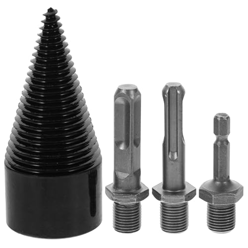 Veemoon Broca para Leña Eléctrica Mango Hexagonal y Redondo Juego de 4 Piezas de Conos para Astilladora de Madera Brocas de 42 MM Negras para Taladro de Impacto Uso Carpintería y
