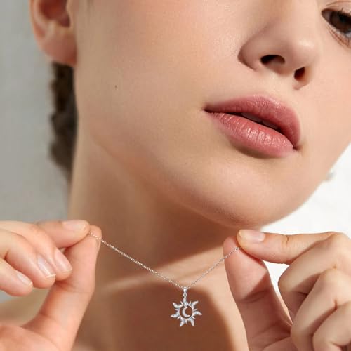 Diamond Sun Necklace 925 Sterling Silver Sun and Moon Pendant Necklace Dainty Jewelry Gifts for Women2