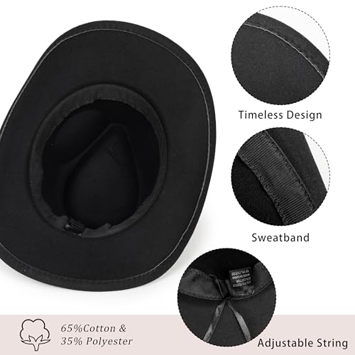 Image of Women-Classic-Western-Cowboy-Shapeable-Hat - Men-Roll-Up-Wide-Brim-Felt-Fedora-Hats-Cowgirl-Hat with Belt Buckle(M-L)