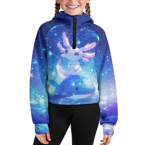 WELLFLYHOM Girls Cropped Sweatshirt 5-14T 1/2 Zip Up Collar Hoodies Long Sleeve Sweater Top