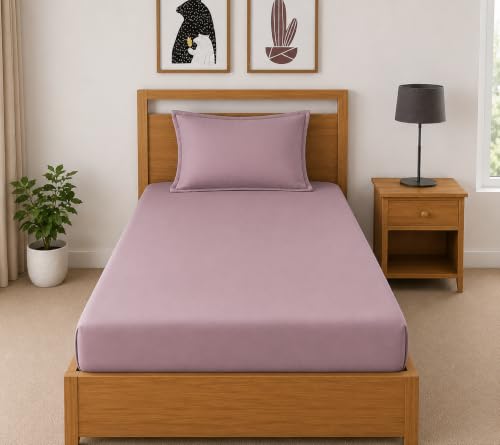 Image of RD TREND Premium Elastic Bedsheet Single Bed Size (72 x 48 x 8 Inches) with 1 Pillow Cover Size (18x28 Inches) Color-Mauve Rose