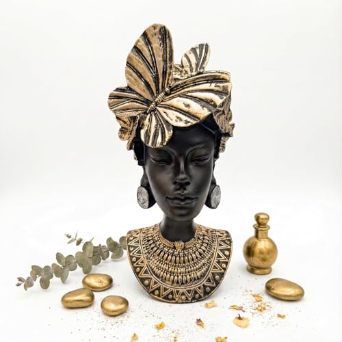 Image of Statue Decorative Showpiece - Luxury Black & Gold Resin Sculpture for Living Room, Office & Bedroom | Artistic Tabletop Home Decor Gift Item (African Lady -2)