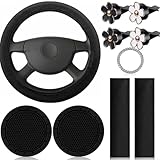 MoSundi Juego de 10 accesorios para el interior del automóvil, para mujer, funda para volante, almohadillas para cinturón de seguridad, portavasos con diamantes de imitación, clips de ventilación