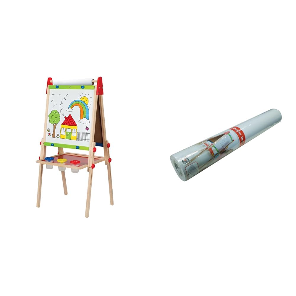 Hape Kinder Spiel-Tafel aus Holz | Preisgekrönte doppelseitige Kindertafel höhenverstellbar mit Papierrolle, Kreidetafel, Whiteboard & Rolle Malpapier 38cm x 20m Ersatzpapierrolle