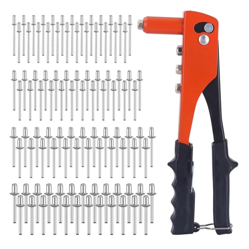 Comioke Rivettatrice Manuale 4 in 1, Pistola Rivettatrice, Kit Pistola per Rivetti con 200 Pezzi Rivetti, per Metallo, Legno e Plastica (2,4mm, 3,2mm, 4,0mm, 4,8mm)