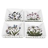 Portmeirion Botanic Garden 3" Square Mini Dipping Dishes - Set of 4 | Assorted Floral Motifs | Fine Porcelain | Chip Resistant Glaze | Dishwasher, Microwave, Freezer, Oven Safe