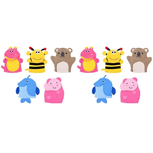 Image of Kids Bath Gloves Cartoon Animal Shape Soft Exfoliating Mitts for Skin Cleaning 10 Pack Portable Size for Travel and Fun Bath Time