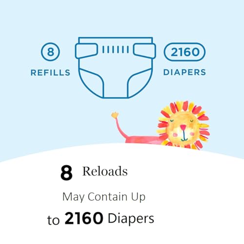 Image of Diaper Pail Refill Bags, Compatible with Genie Complete, Expressions (8 Pack) Pail Refills Unscented | Odor Blocking, Strong, Easy Replacement | Holds up to 2160 Newborn Diapers