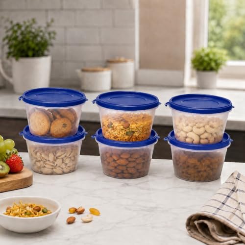 Image of Cutting EDGE Nesterware 750ml Stackable Container (Set of 6, Dark Blue) | BPA-free plastic, stackable design, leak-proof, kitchen storage, pantry, fridge, meal prep, reusable, travel use